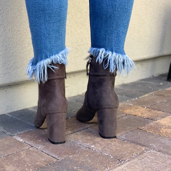Gray Zipper Detail Peep Toe Sock Ankle Bootie - Picture 7 of 7